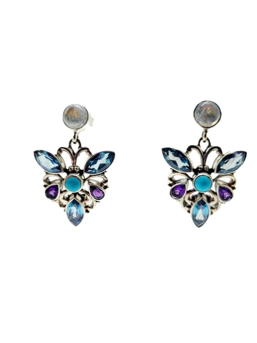 Nicky Butler Butterfly Earrings Turquoise Aqua Quartz Gem .925 Sterling Silver